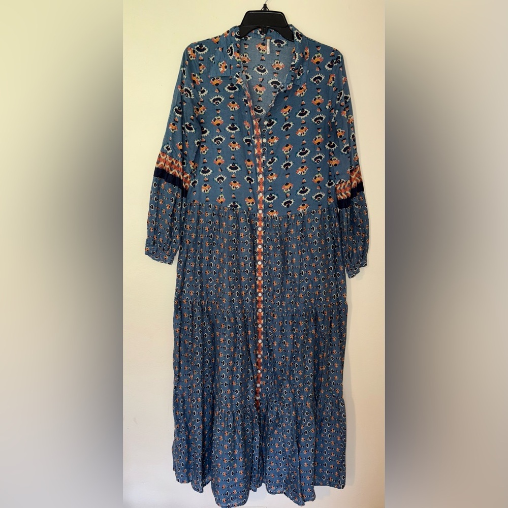 Womens Free People Block Print Long Sleeve Button Down Papillon Dress Size M